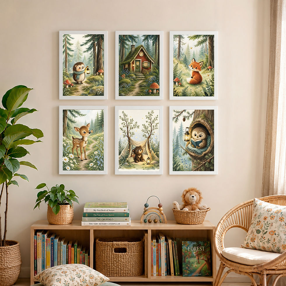 Thumbnail: The Pinewood | Set of 6 Framed Woodland Kids Room Wall Art Prints