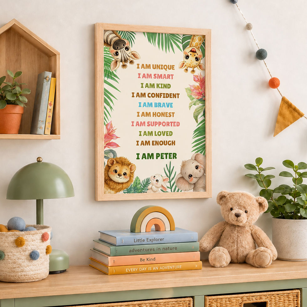 Thumbnail: I Am Enough | Personalised Safari Affirmation Framed Print for Kids