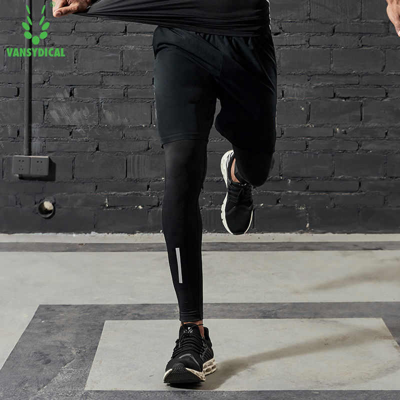 Thumbnail: VANSYDICAL Compression Pants Men Running Tights with Reflective Striped Basketba
