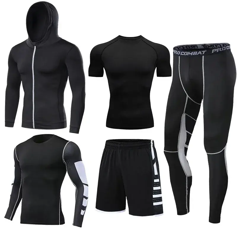 Thumbnail: Men's Running Tracksuit Fitness Sportswear Set Compression Leggings Quick-Drying