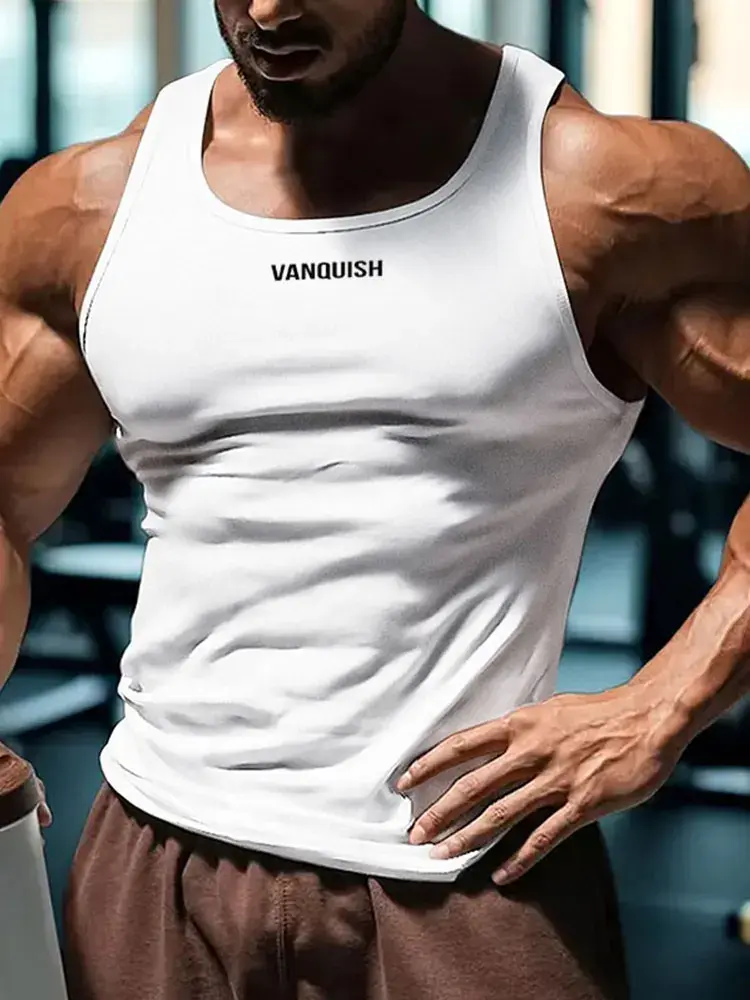 Thumbnail: Summer Men's Slim Fit Sports Vest Trendy Brand Printed Solid Color Quick Dry Bre
