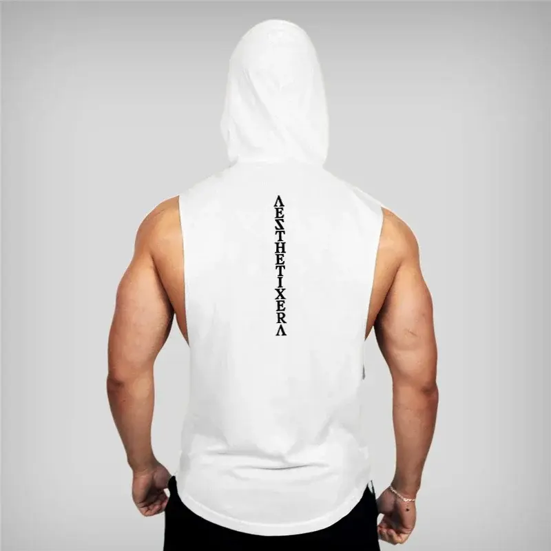 Thumbnail: Gym Clothing Fitness Hooded Hip Hop Tank Top Men Bodybuilding Muscle Workout Sin