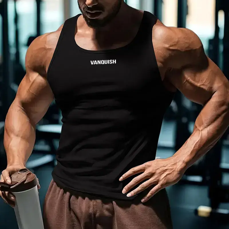 Thumbnail: Summer Men's Slim Fit Sports Vest Trendy Brand Printed Solid Color Quick Dry Bre