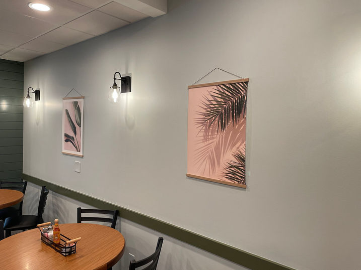 Modern diner spatial and logo design for CLOVER'S in Skaneateles, NY.