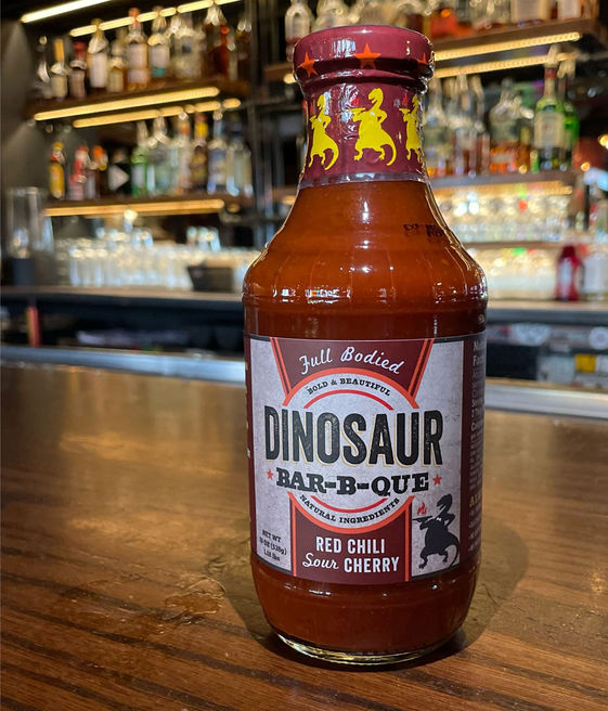 Consumer packaged goods (CPG) label design for the world-famous Dinosaur Bar-B-Que sauce line, Syracuse, NY.
