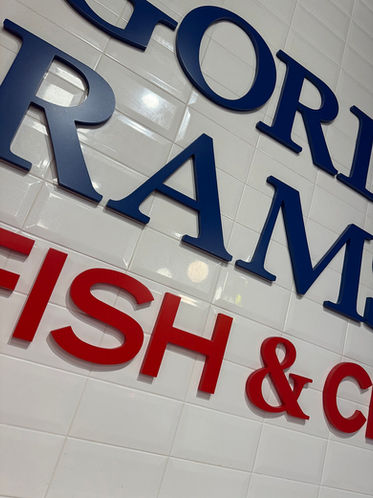 Global restaurant branding and environmental graphics for Gordon Ramsay Fish & Chips location.