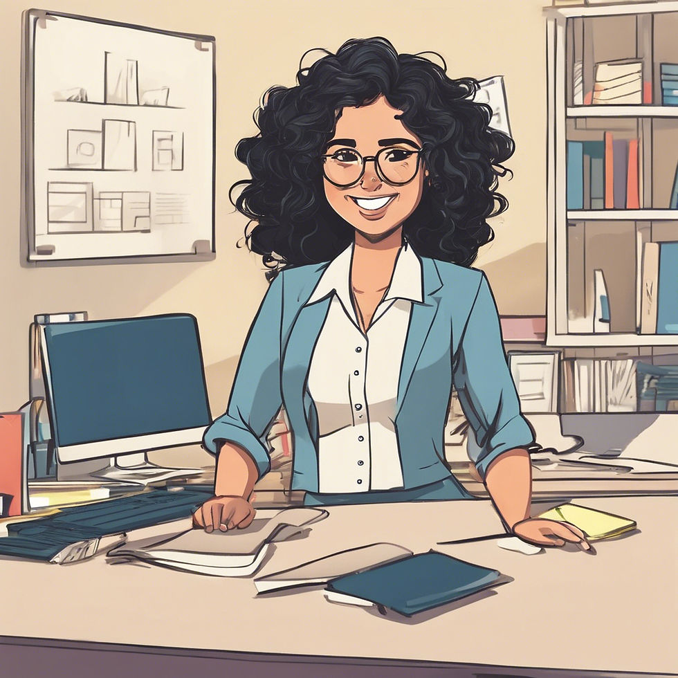 AI illustration of a lady happy at her computer desk