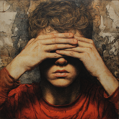 ילד מכסה את עיניו בידיים