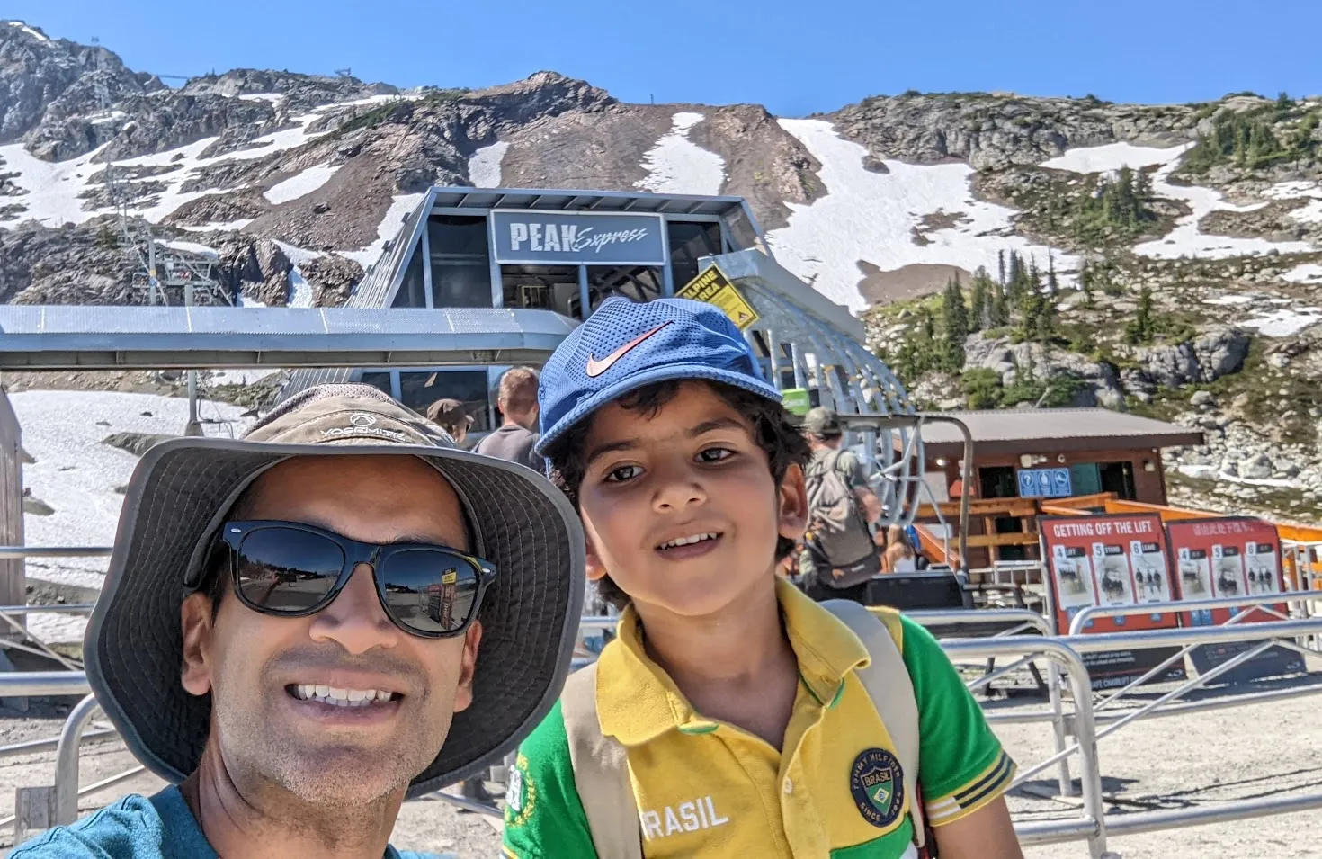 Taking a selfie before getting on chairlift to visit Whistler Peak Suspension Bridge.