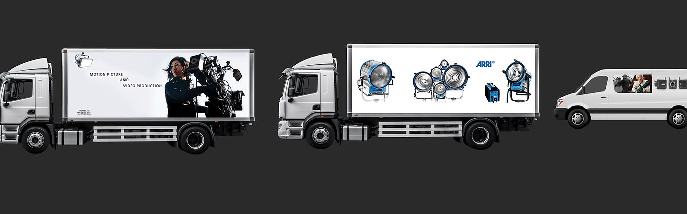 Fully equipped grip truck loaded with professional lighting and rigging equipment for film production.
