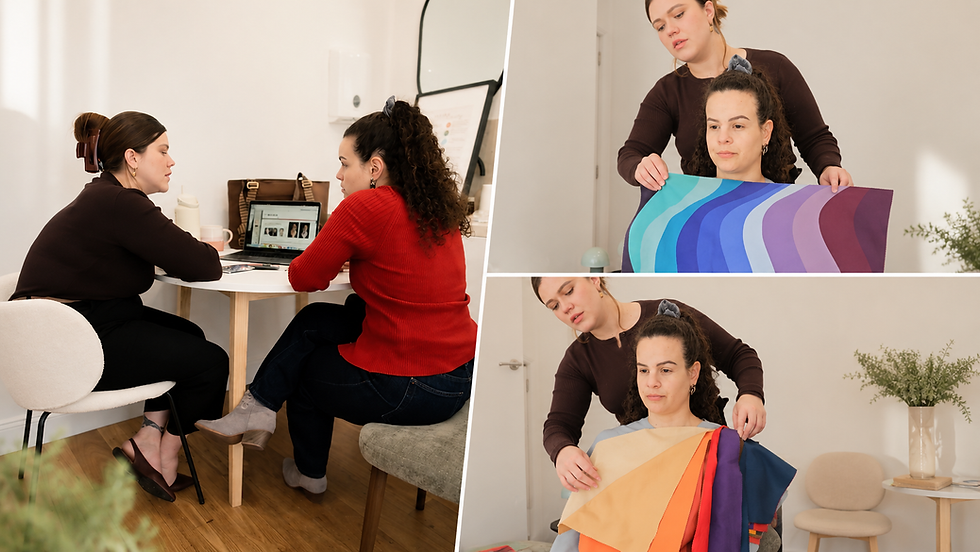 Ana guides Sky through the colour analysis process, helping her refine the careful comparisons and client-focused approach used at House of Colour Analysis.
