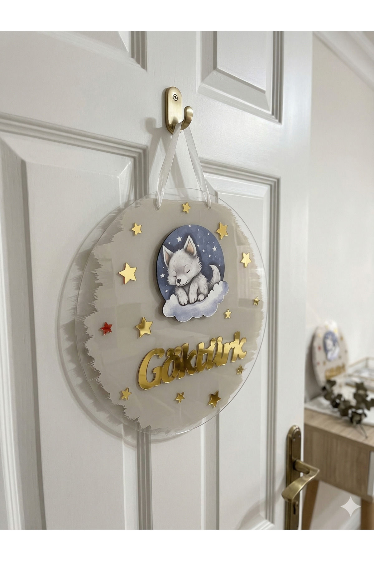 Kurt Figürlü Pleksi Bebek Kapı Süsü Çocuk Odası Dekoru