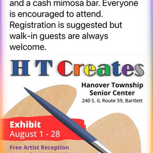 8/3/2026 Hanover Township Senior Center Artist Celebratory Reception from 10 AM to 12 PM in Bartlett, IL 