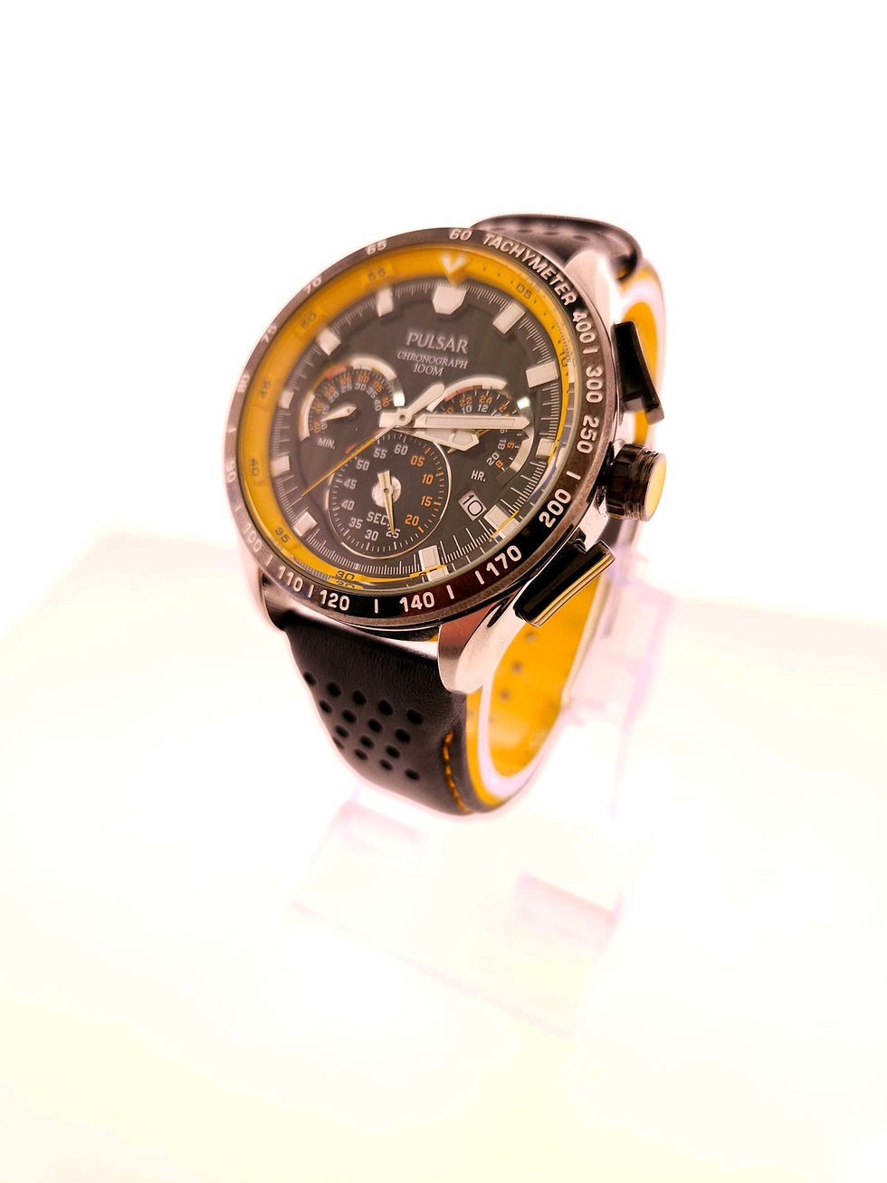 Pulsar Chronograph black with yellow accents | Watch Repair Station