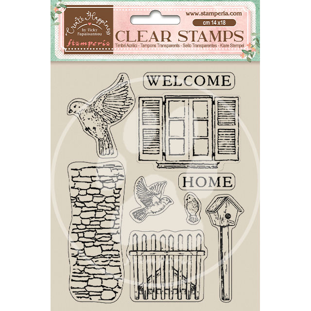 Acrylic stamp cm 14x18 - Create Happiness Welcome Home birds