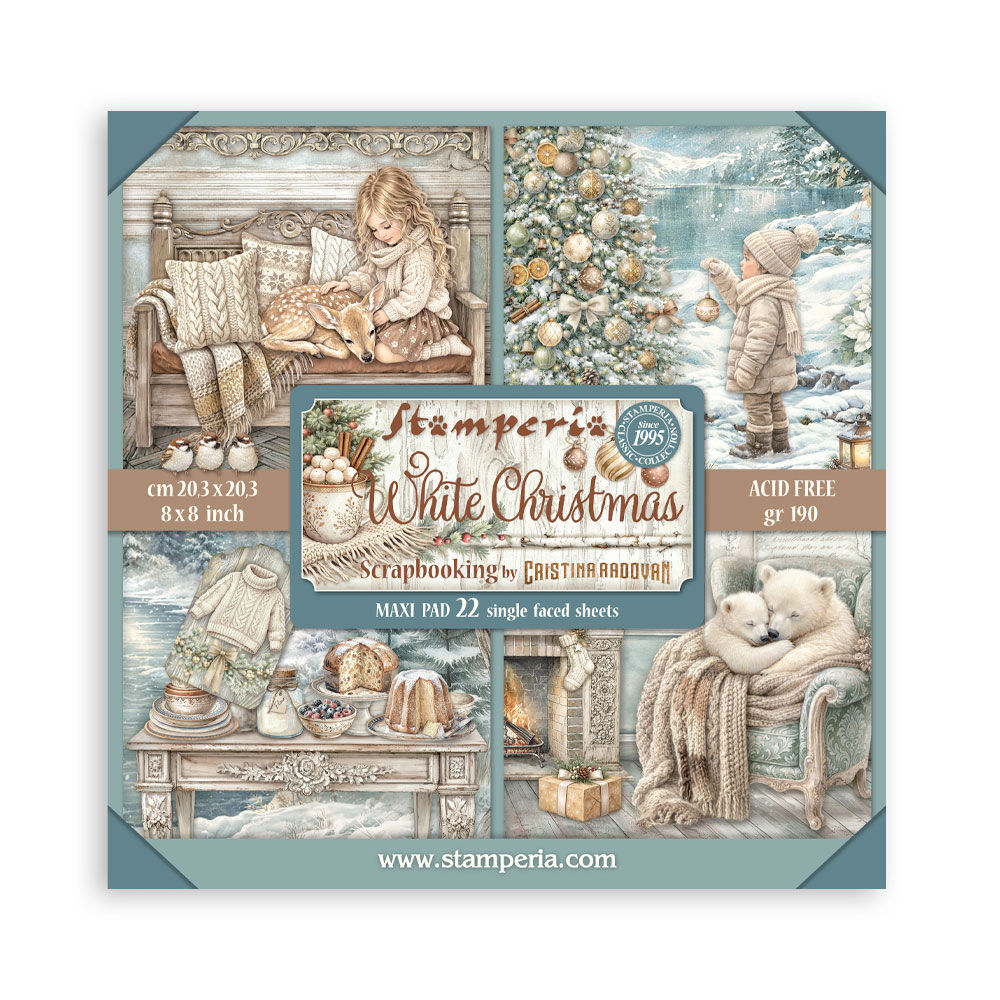 Scrapbooking Printed Pad for Art and Craft (8"X8") Single Face White Christmas