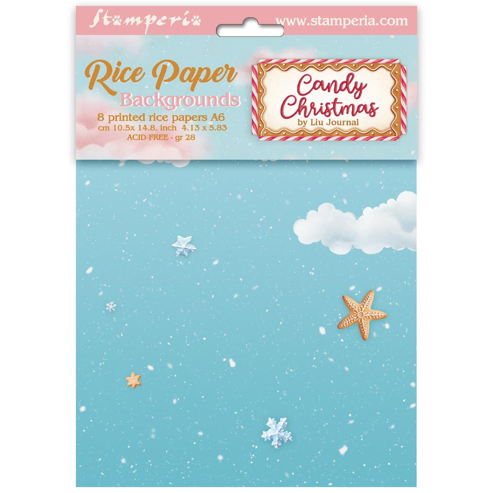 Selection 8 Rice paper A6 backgrounds - Candy Christmas