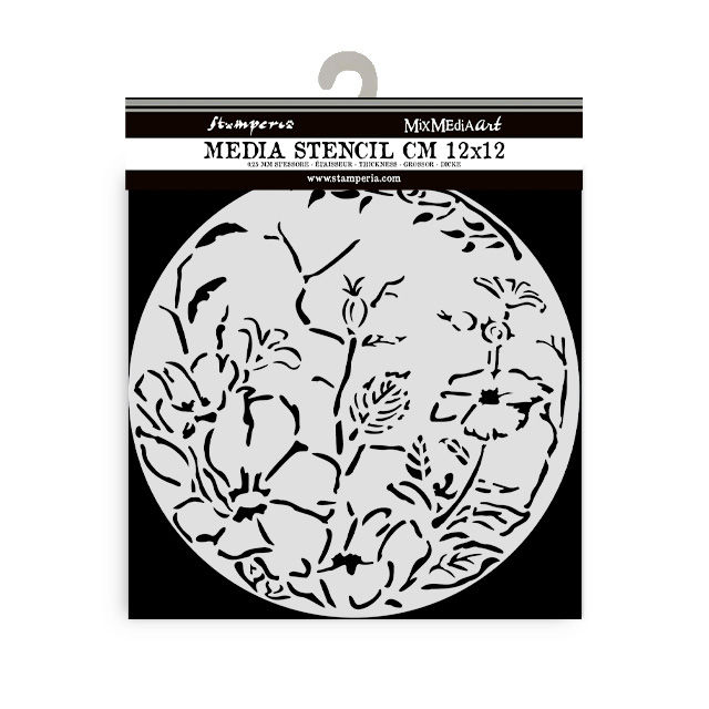 Miniatura: Thick stencil cm 12X12 - Round frame with flowers