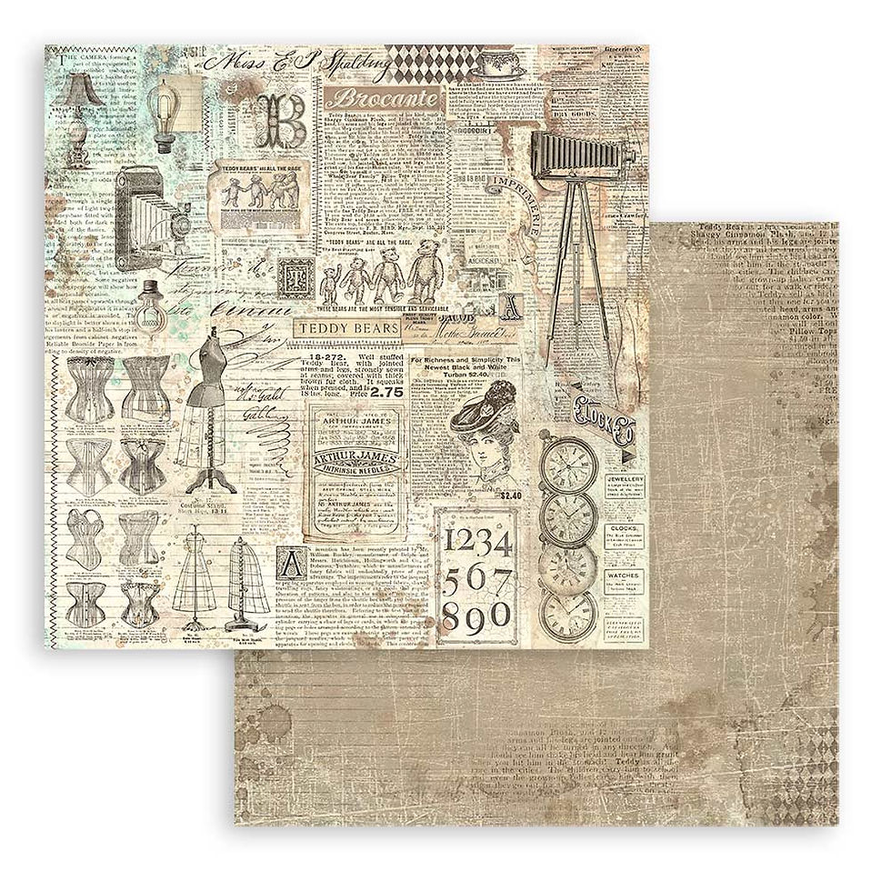 Thumbnail: Scrapbooking Small Pad 10 sheets (8"X8") Backgrounds Sel. - Brocante Antiques