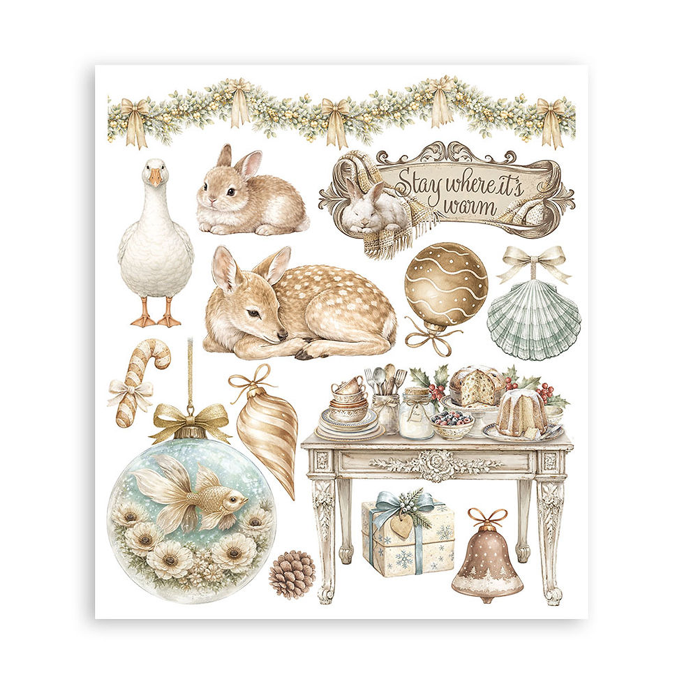 Thumbnail: Rub on selection for Art and Craft cm 20,5x23 - White Christmas