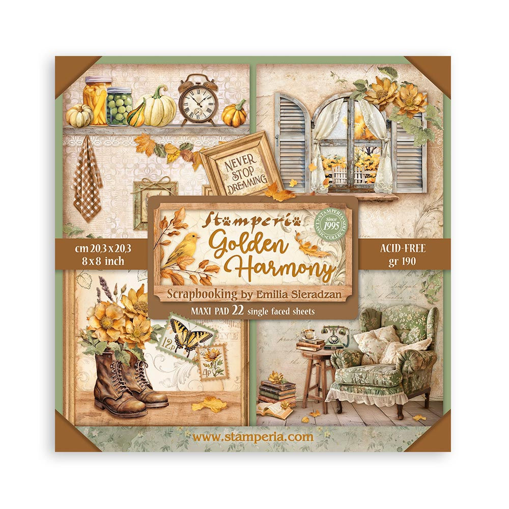 Scrapbooking Pad 22 sheets cm 20,3X20,3 (8"X8") Single Face Golden Harmony