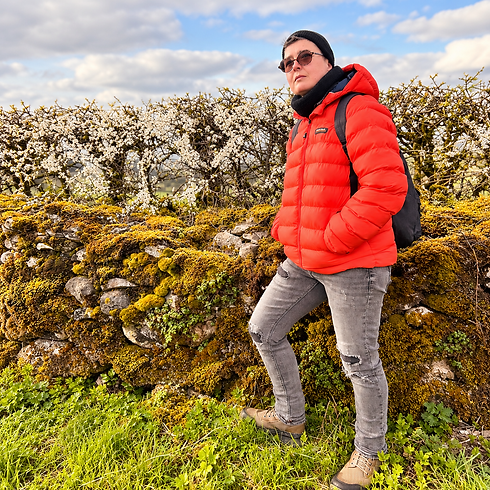 Spring Countryside Hiker by Blossom Wall.png