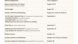 2026 Fall Academic Calendar