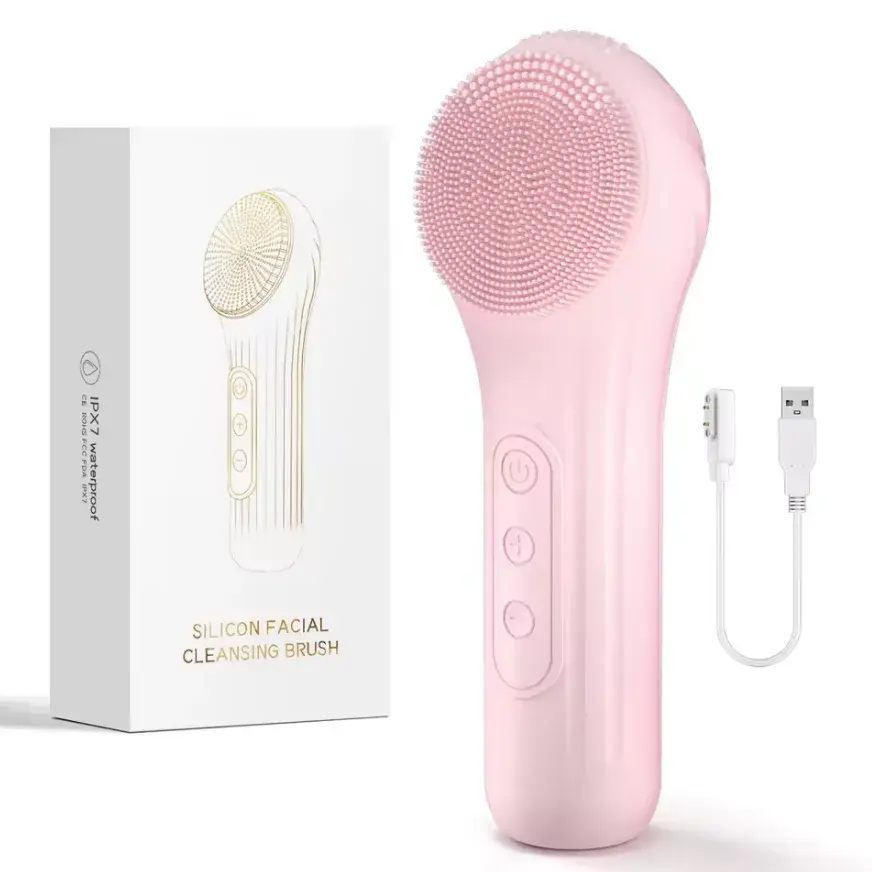 Silicone Electric Face Scrubber Cleansing Brush with Heating & 5-Speed Vibration
