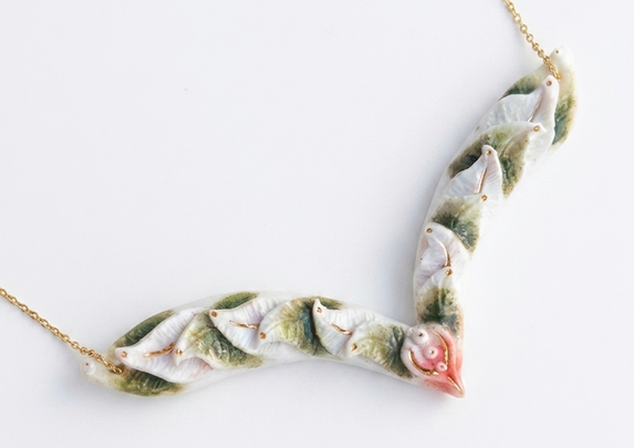 Porcelain forest pendant imbued with light codes
