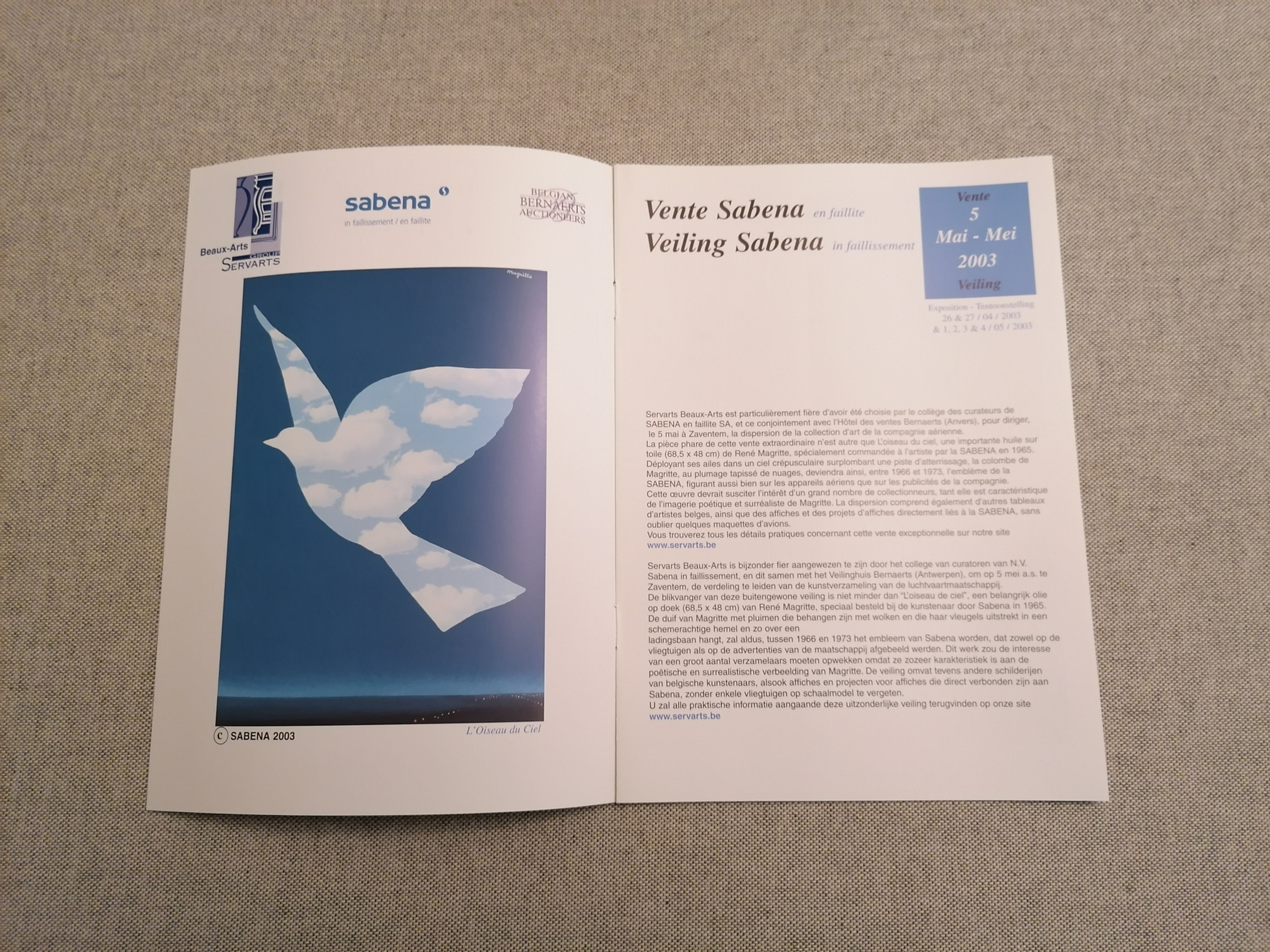 Sabena Book Leaflet Auction L'Oiseau du Ciel de René Magritte