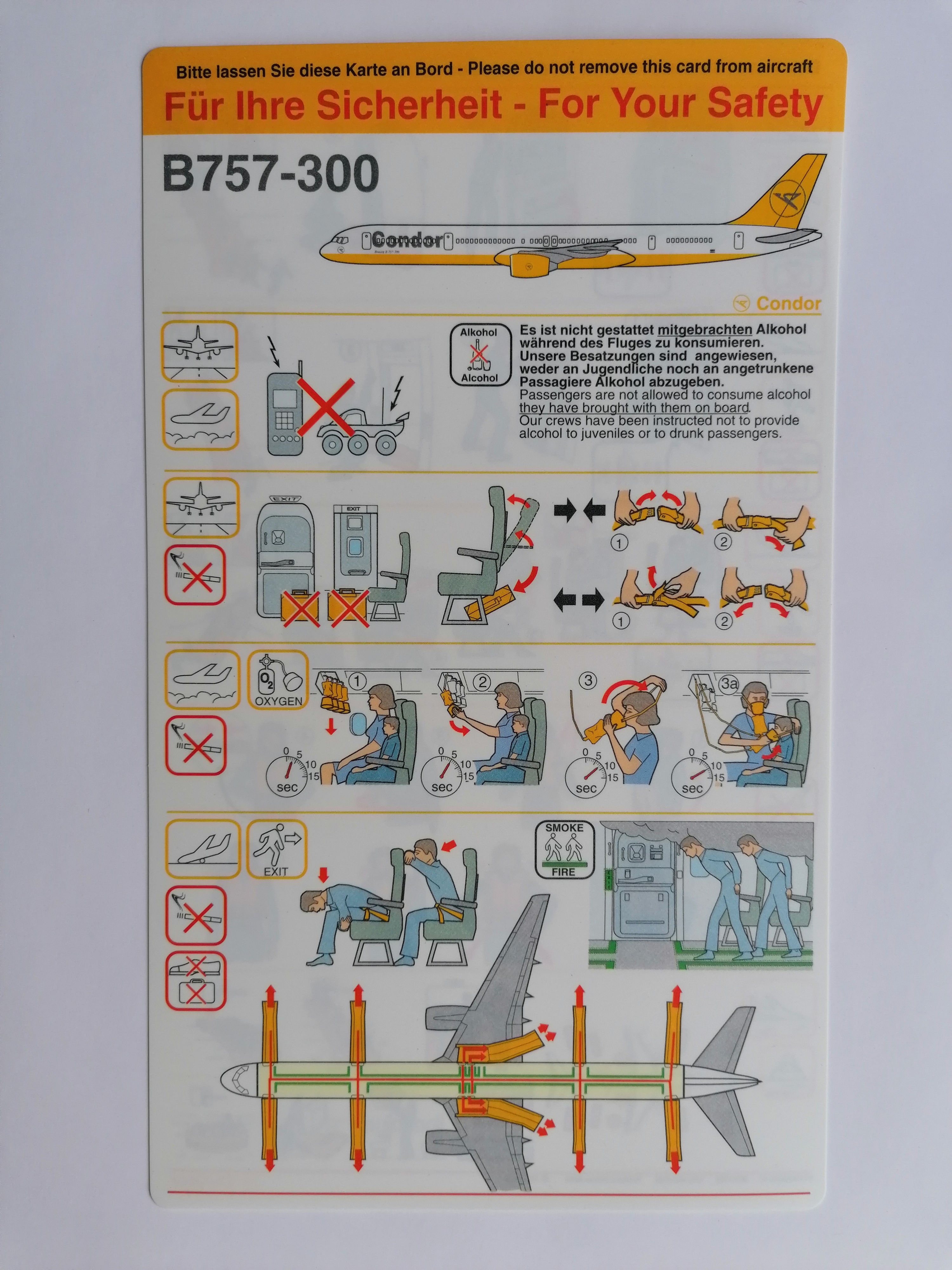 Condor Safety card Boeing B757-300 CFG300250b-02 France 02/2002