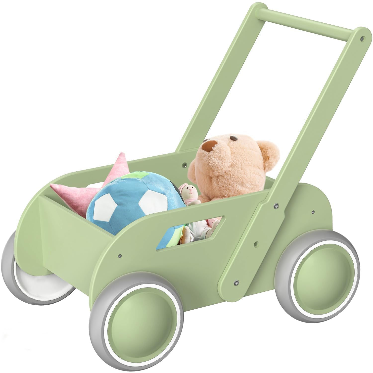 HOMEKOL-Wooden Baby Push Walker- Adjustable Height with rubber wheels for boy and girl