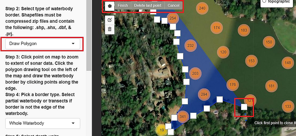 How to use the polygon tool to draw a border around the sonar data in the sonar mapping tool