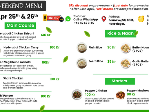 Menu for Apr 25th & 26th