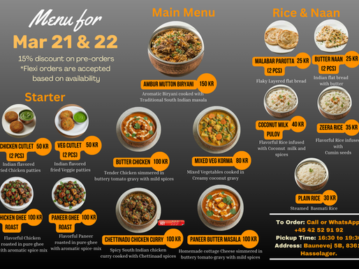Menu for Mar 21 & 22