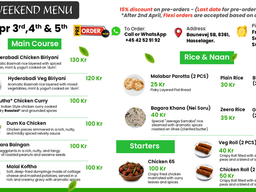 Menu for Apr 3rd, 4th & 5th
