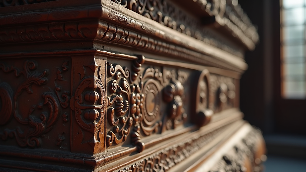 Close-up view of antique Japanese Buddhist altar with intricate carvings
