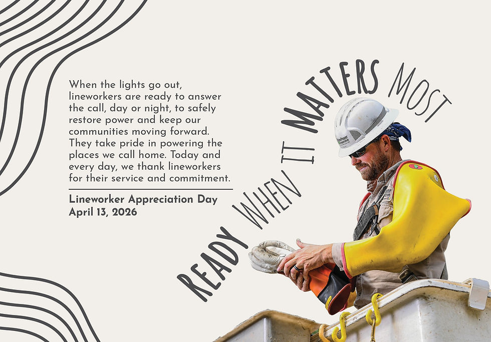 Image of a lineworker in personal protective gear and descriptive text, "Ready When it Matters Most"