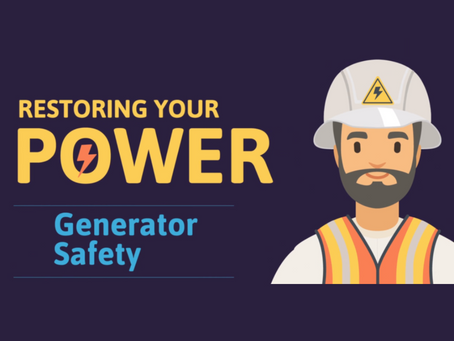 Illustration of line workers wearing a hrd hat with the text “Restoring Your Power: Generator Safety”