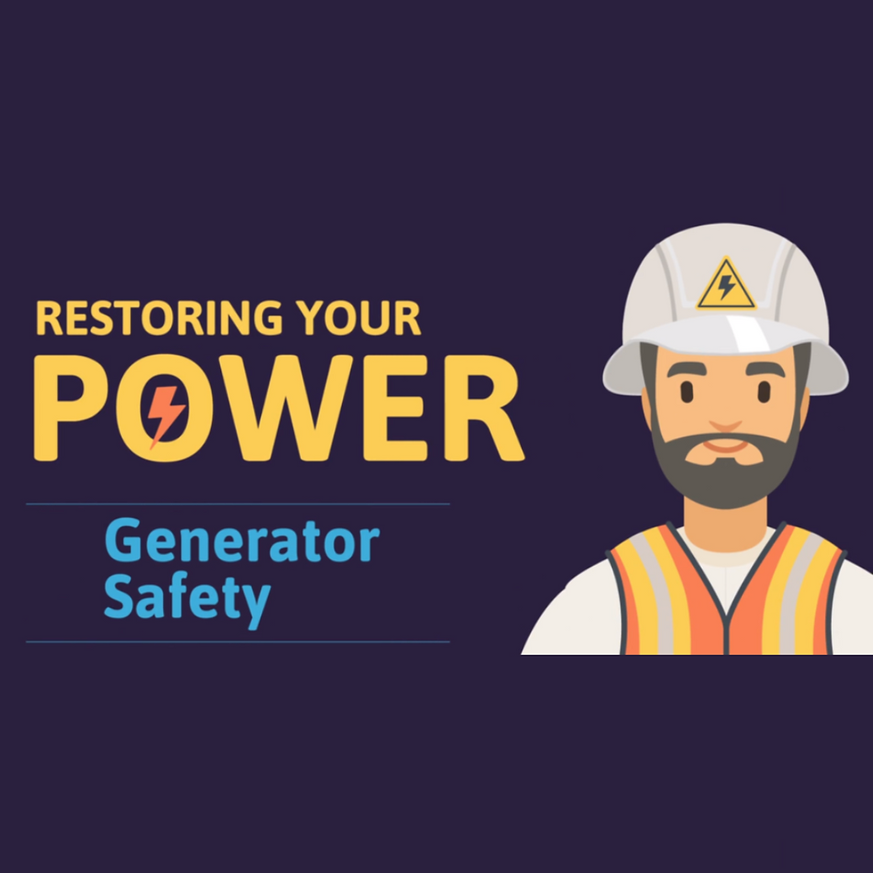 Illustration of line workers wearing a hrd hat with the text “Restoring Your Power: Generator Safety”