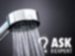 Photo of a low-flow shower head fixture with the words "Ask an Expert"