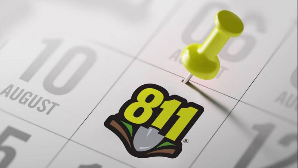 Close-up image of an August Calendar with an 811 logo with a shovel on it with a push-pin marking August 11.