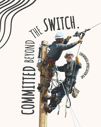 Illustration of two electric lineworkers performing work on an electric utility pole.
