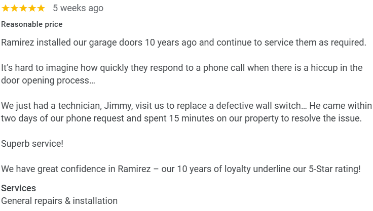 Garage Door Repair in Vacaville, CA: 10 Years of Ongoing Service and Support