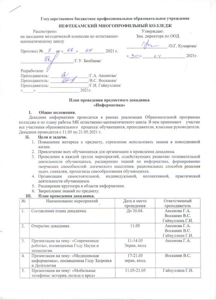 План декадника информатики
