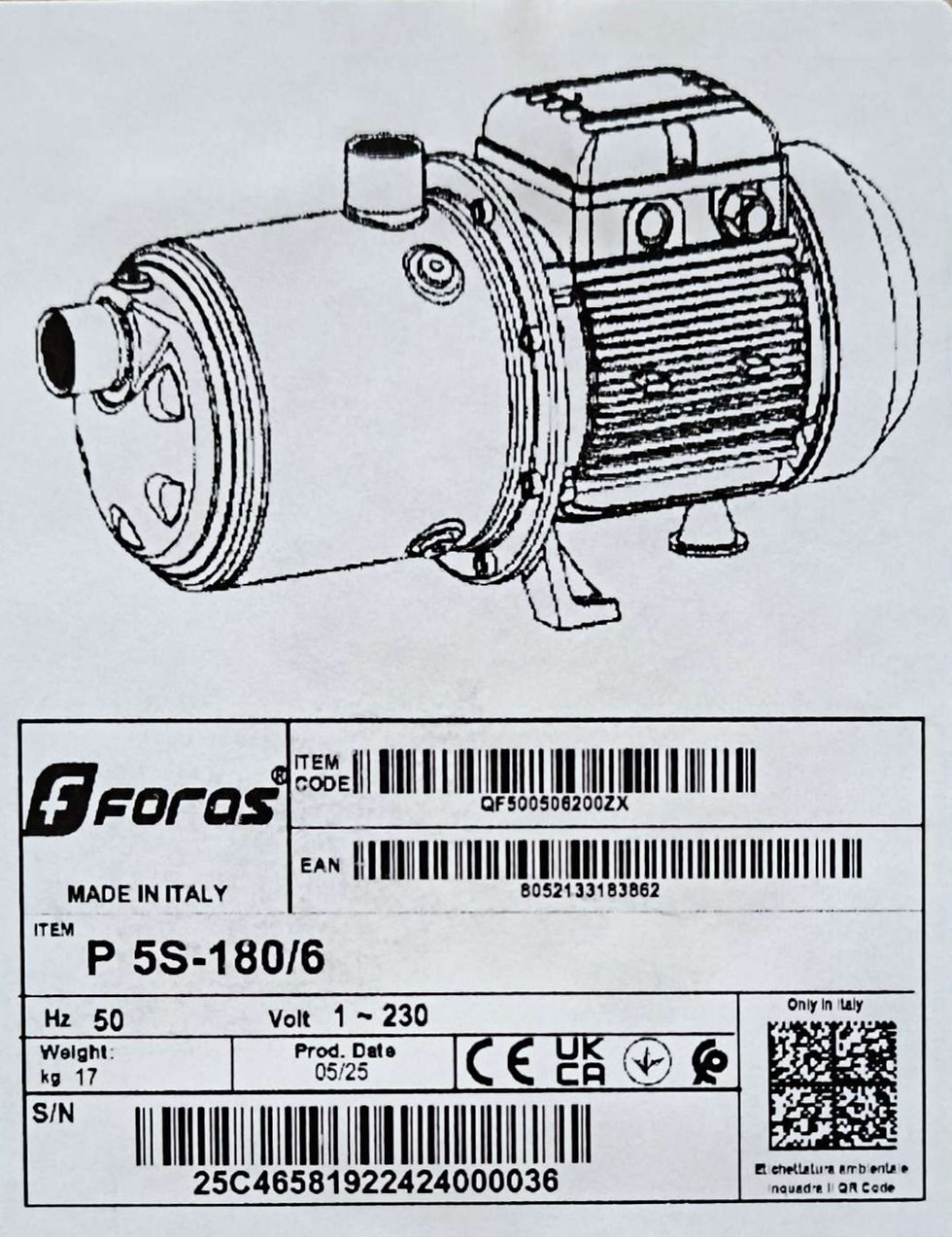 Thumbnail: Foras Pentax Pump P5S-180/6 (PLUS S) - Multistage Horizontal _FORAS_Water_Pump PENTAX_Parts Pedrollo KSB GRUNDFOS Calpeda DAB