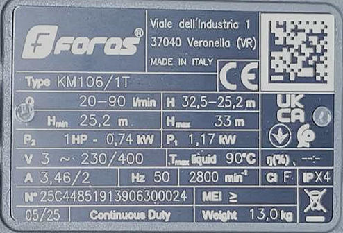 Thumbnail: Foras water pump KM106 230 FORAS_Water_Pump PENTAX_Parts Pedrollo KSB GRUNDFOS Calpeda SAER Panelli_MARLY