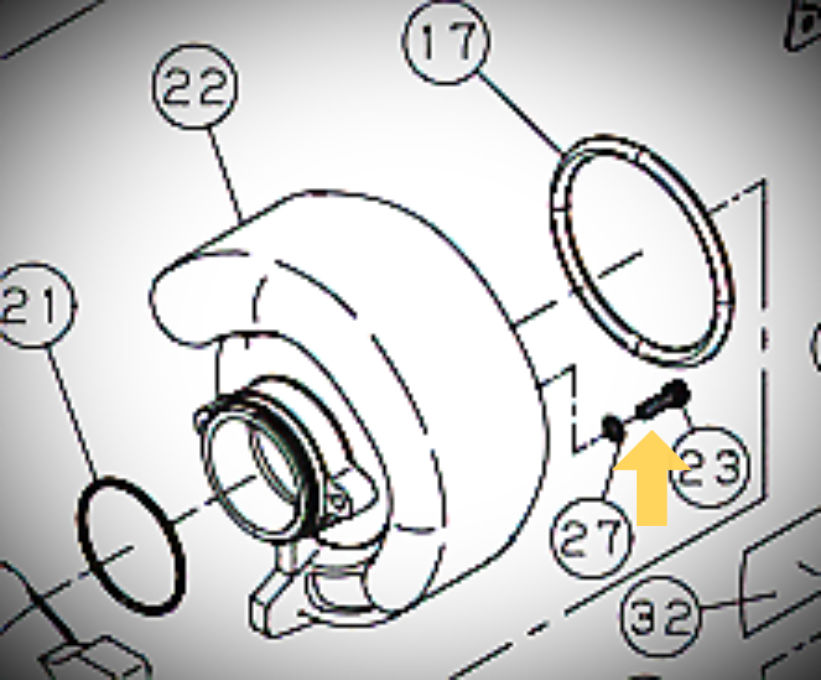 Koshin KTH-50X pump schematic highlighting position 23 hexagon socket bolt 734505066