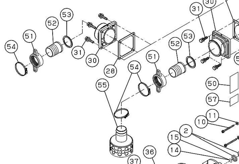 Exploded view diagram of Koshin KTH-100S trash pump showing 4 inch hose clamp 940407120