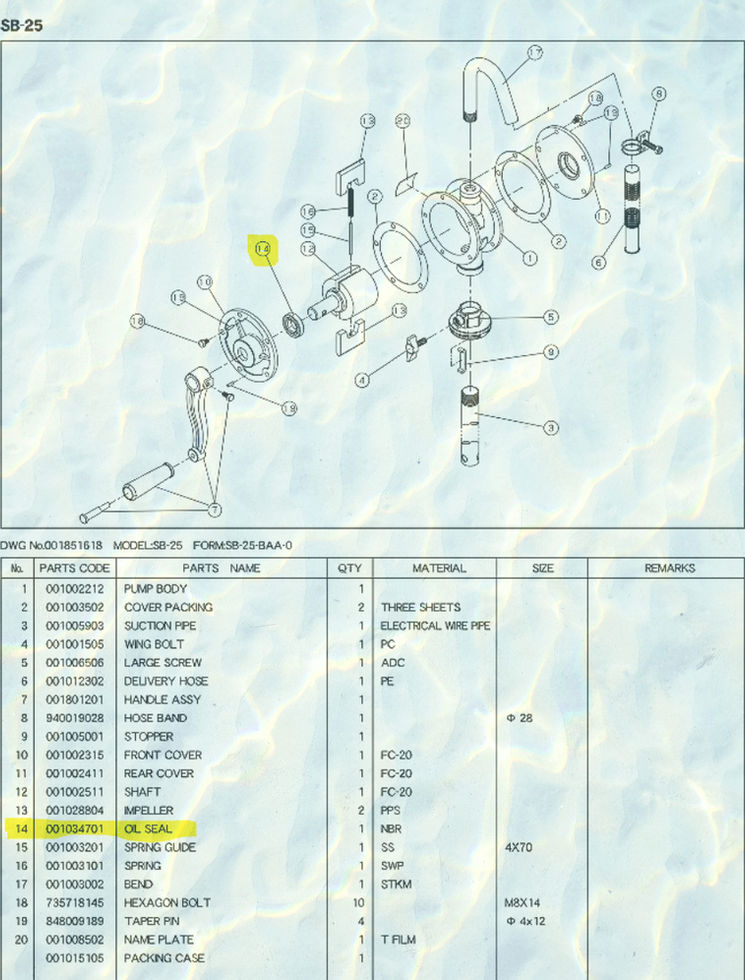 Koshin 001004406 SC-25 Oil Seal replacing 001034701 made of NBR for SB-25 series manual drum pumps